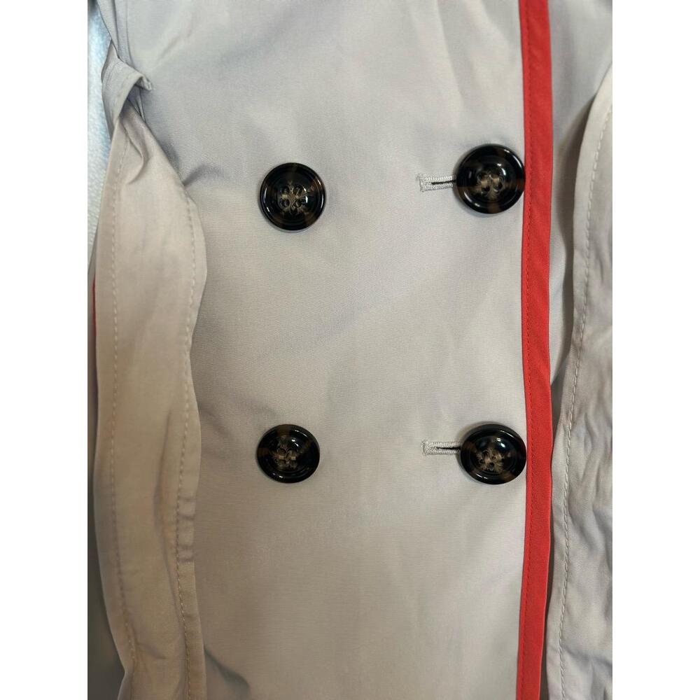 Braetan Gray Trench Coat Red Trim Belted Double Breasted Women’s Small - Picture 9 of 15